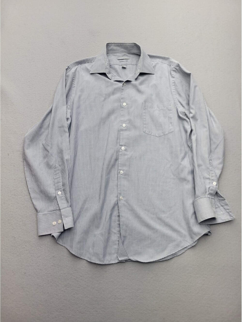 Van Heusen Men Button-Up 32/33 Blue/White Long Sleeve Striped Knit Pockets
